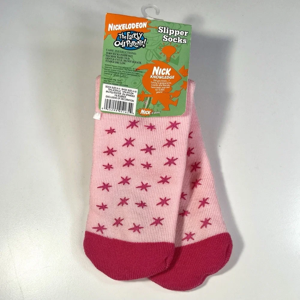 Nickelodeon‎ The Fairly OddParents Slipper Socks Girls 9-11 Pink Wanda Stars NWT